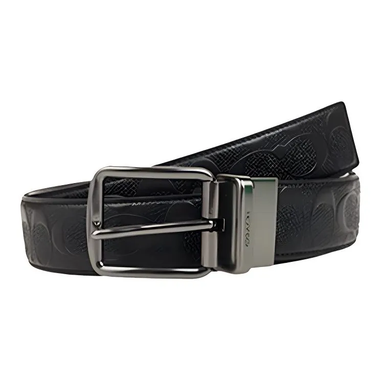 COACH Men's Wide Harness Cut To Size Reversible Signature Leather Belt Black-1