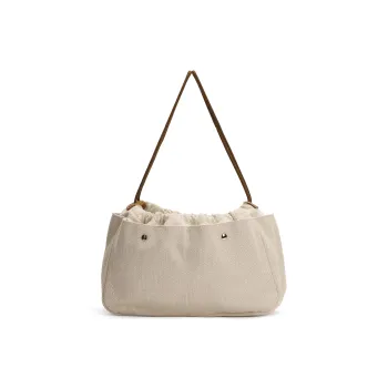 HERMES Canvas With Barenia Calfskin Canvas Bag With Insert Clutch Women's Natural/Fauve Light Tawny