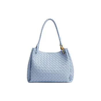 Bottega Veneta Lambskin Handbag Tubas Women's Moonlight