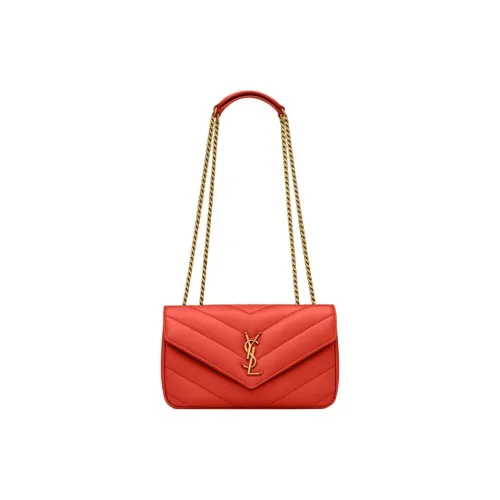 SAINT LAURENT LOULOU Lambskin Envelope Bag Crossbody Bag Shoulder Bag Small Size Women's Red
