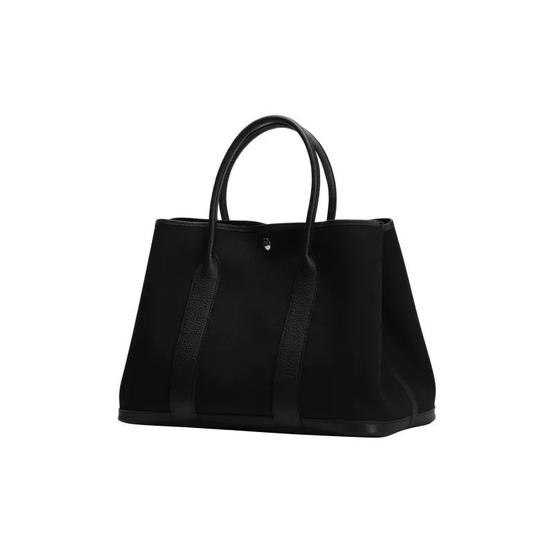 HERMES Garden Party Canvas With Negonda Calfskin Garden Handbag Unisex Black-3