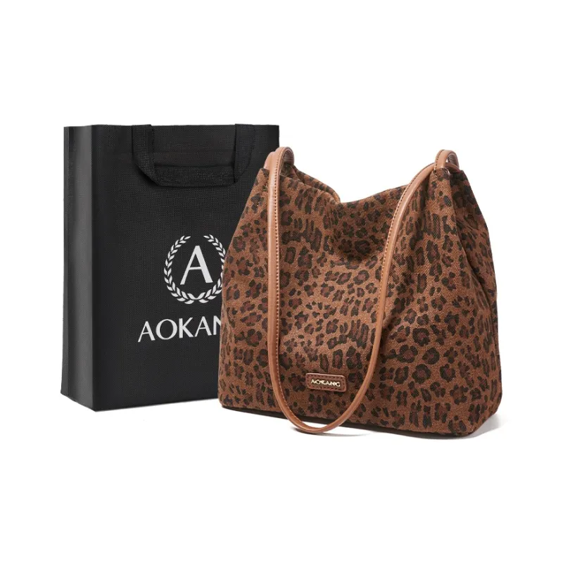 AOKANG Fabric Tote Bag, Shoulder Bag, Shopping Bag Regular Women's Classic Black/Mocha-4
