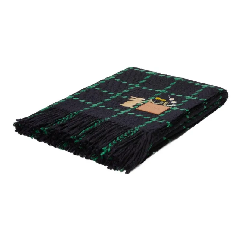 LOEWE Wool Cashmere Knit Scarves Women's Green/Blue-1