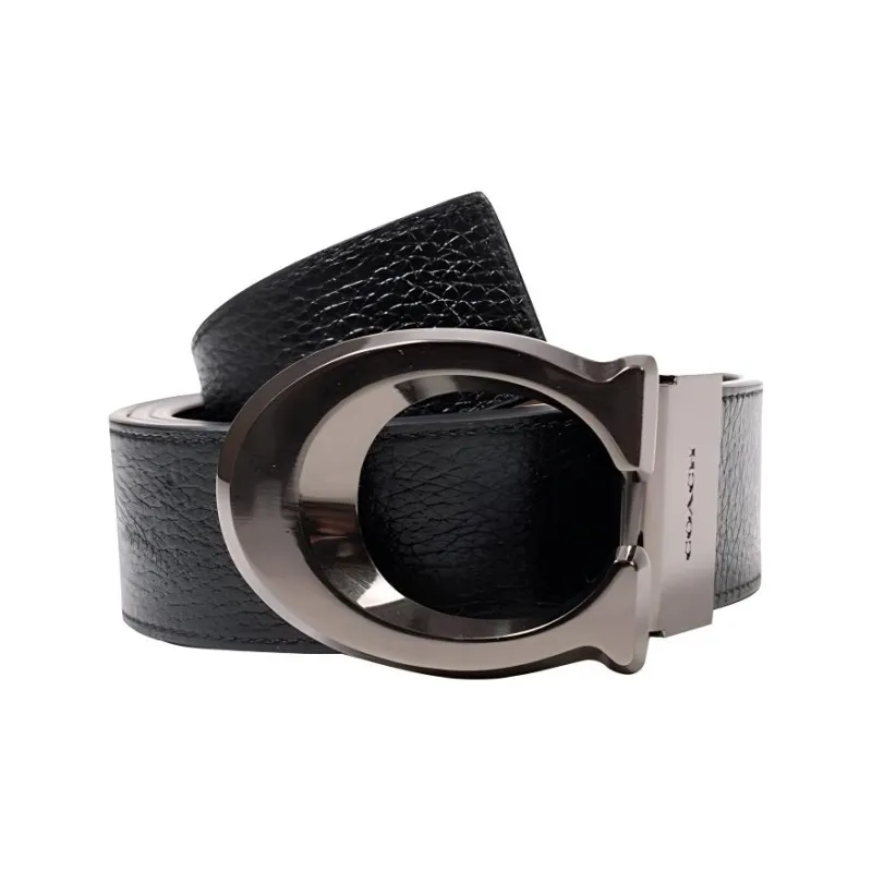 COACH Cow Leather Belts Men's Black Width 3.5cm-4