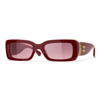 CHANEL Acetate Metal Square Sunglasses Unisex Brown Red