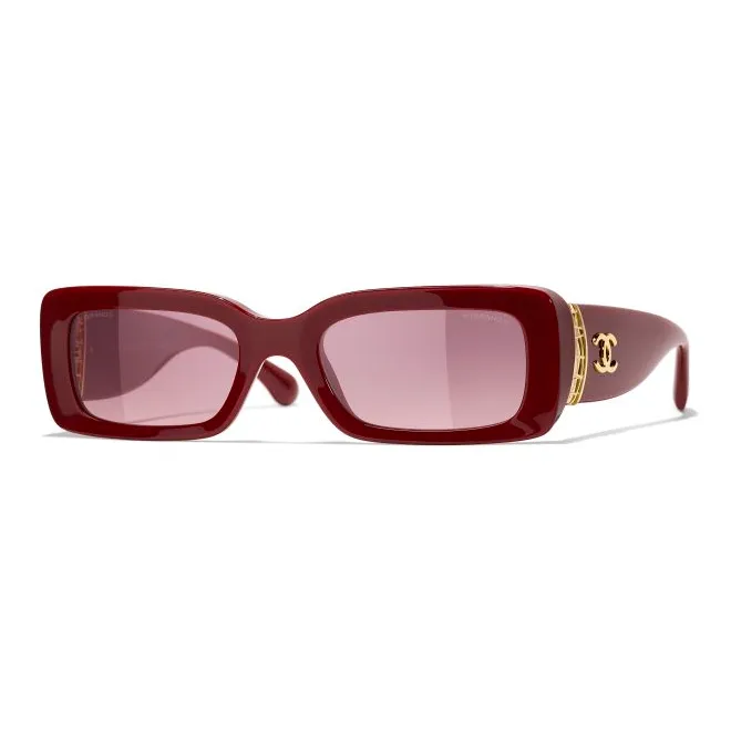 CHANEL Acetate Metal Square Sunglasses Unisex Brown Red-0