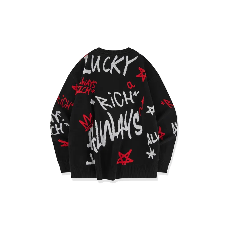 QIAODAN Get Rich Every Day Sweaters Unisex Black-1