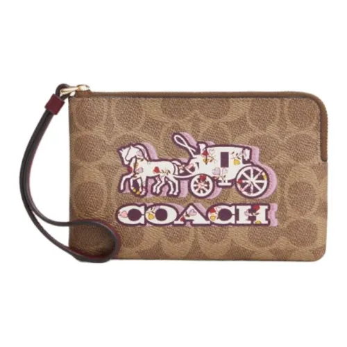 COACH Coated Canvas Clutch Small Size Women's Brown