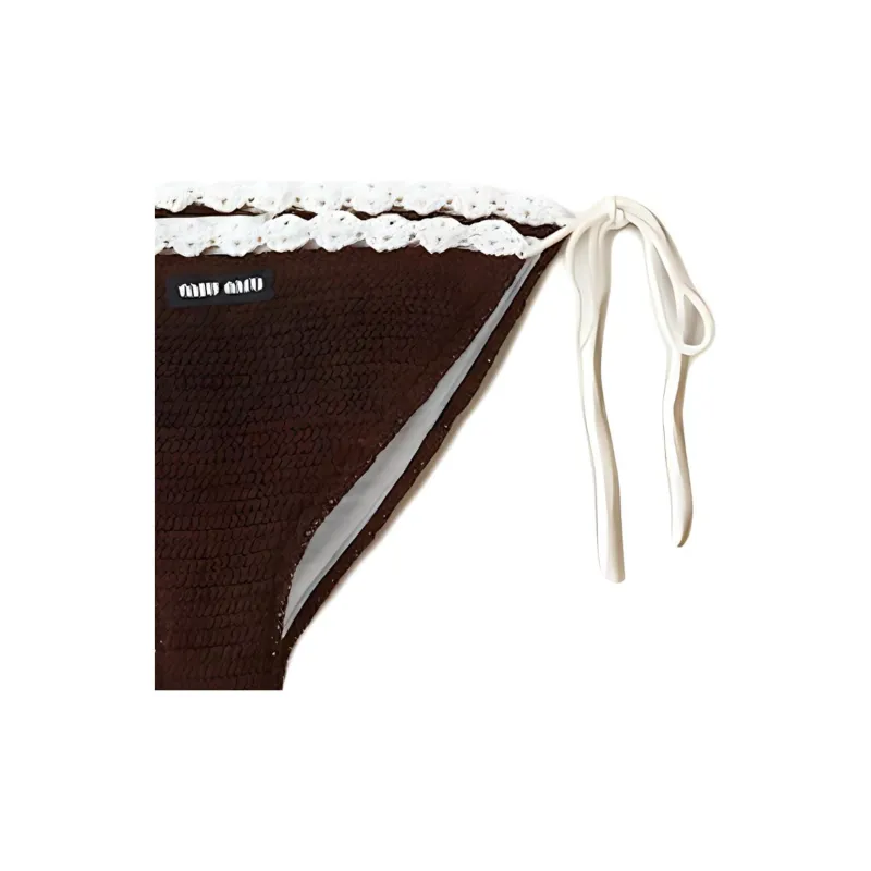 MIU MIU Cotton Bikini Panties With Logo Swimming Shorts Women's Brown-5