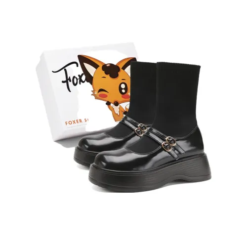FOXER Stretch Boots Ankle Boots Medium Heel Women's Black
