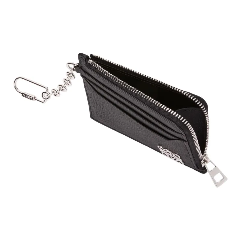 LOEWE Anagram Pebble Texture Calfskin Card Holder Women's Black-2