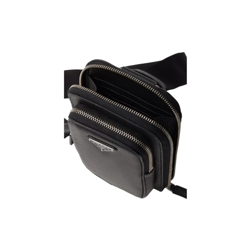 PRADA Leather Cell Phone Pouch Men's Black-1