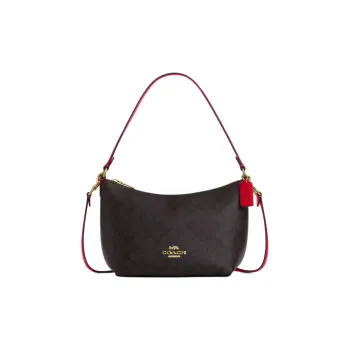 COACH Coated Canvas Shoulder Bag, Crossbody Bag Trumpets Women's Walnut Wood