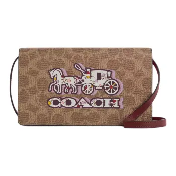 COACH Anna Coated Canvas Shoulder Bag Small Size Women's Tan
