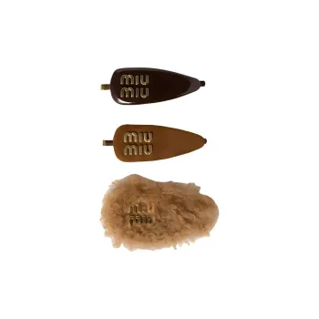 MIU MIU Leather Wool Hair Clips Women's Briarwood