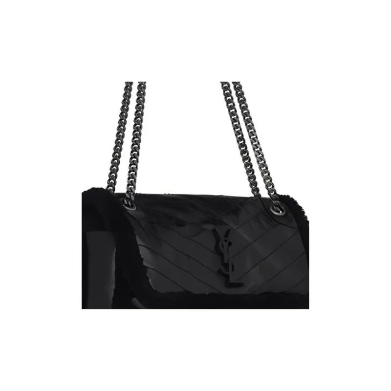 SAINT LAURENT Sheepskin Cow Leather Hobo Bag, Shoulder Bag, Crossbody Bag Medium Size Women's Black-4