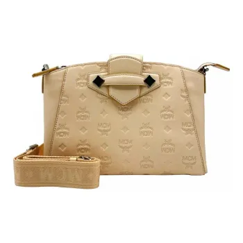 MCM Leather Tote Bag Shopping Bag Shoulder Bags Small Size Women's Beige