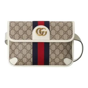 GUCCI Ophidia Canvas With Leather Shoulder Bag Crossbody Bag Fanny Pack Men's Ebony/White
