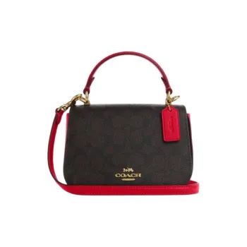 COACH Coated Canvas Crossbody Handbag Trumpets Women's Black & Red
