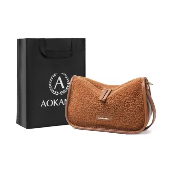 AOKANG Fabric, Synthetic Leather Shoulder Bag, Crossbody Bag, Pillow Bag Regular Women's Caramel Brown/Ecru