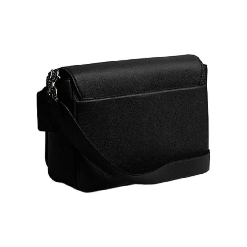 COACH Cross Stitch Leather With Canvas Messenger Bag Crossbody Bag Shoulder Bag Medium Size Women's Black-1