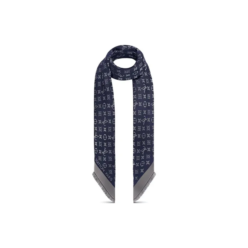 LOUIS VUITTON Silk Shawls Women's Night Blue-2