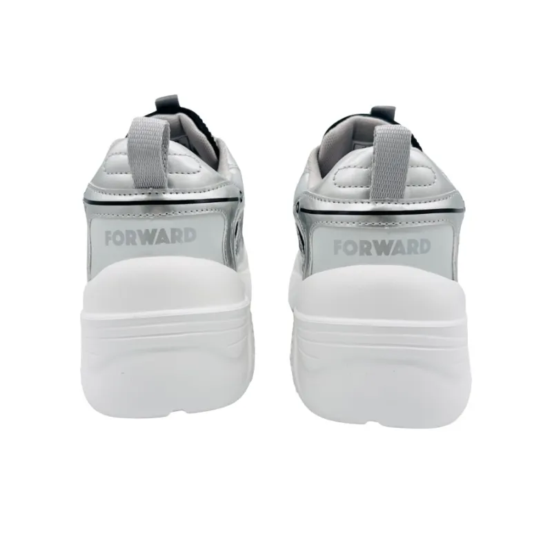 QIANJIN Shock Absorbers Slip Resistant Breathable Mid Top Chunky Sneakers Women's Silver-3