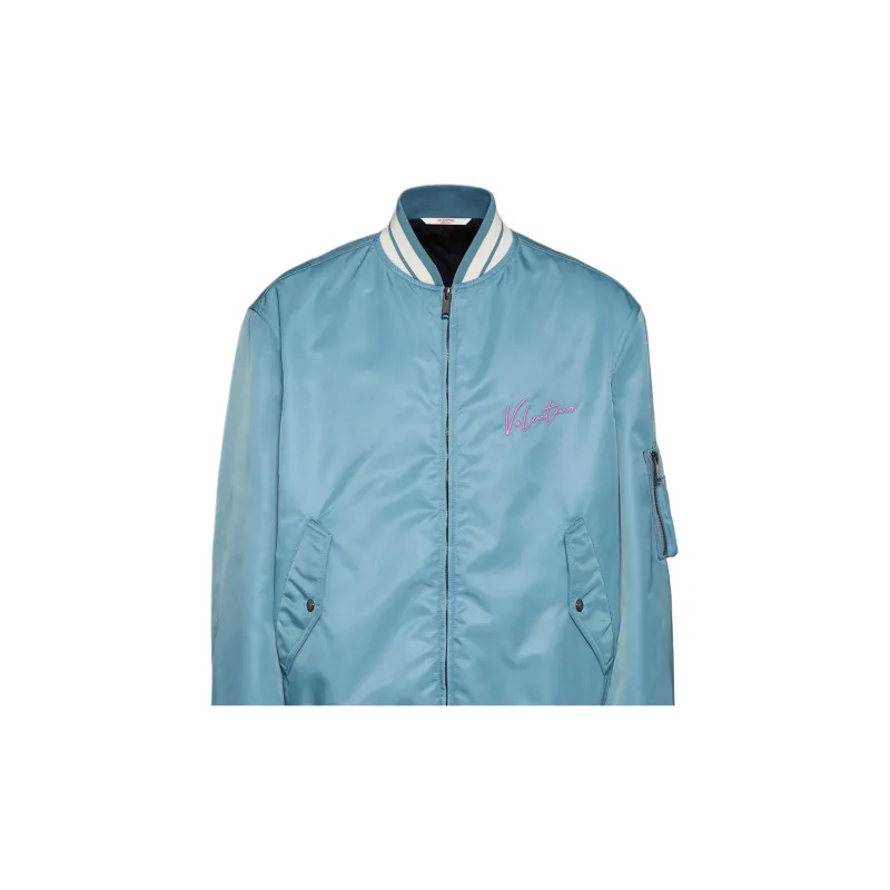 Valentino Logo Embroidered Zip Up Bomber Jacket-5