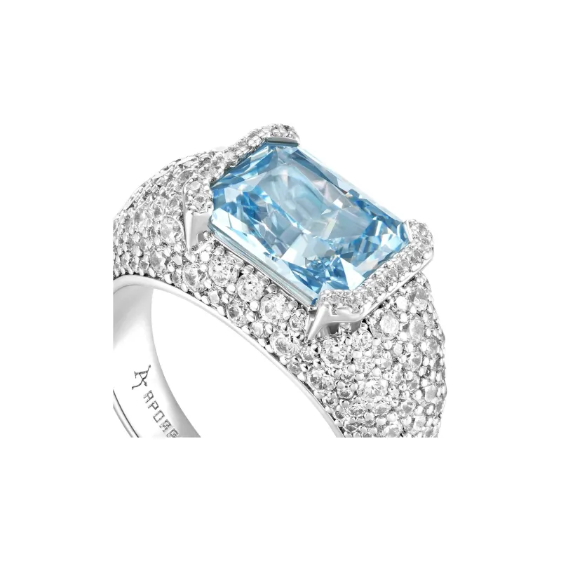 APORRO Octagonal Main Stone Fully Set With Large And Small Diamonds Rings Unisex 18K White Gold Plated-9