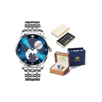 Oupinke Mechanical Movement Stainless Steel Watchband Watch Men's Watches Blue Dial