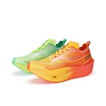 BYLEN Cushioning, Slip Resistant, Abrasion Resistant, Breathable Low Top Running Shoes Unisex Mismatched Orange Green