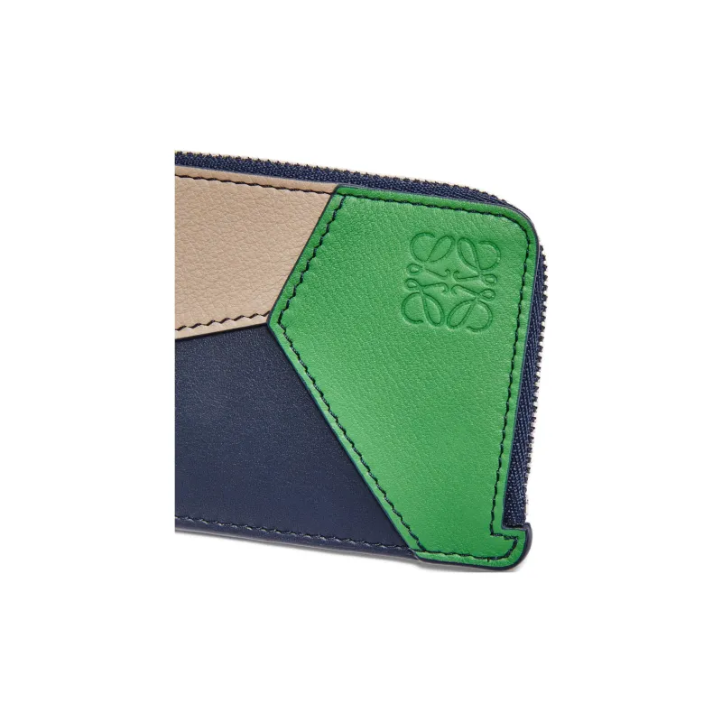 LOEWE Puzzle Calfskin Card Holder Men's Sand & Tropical Green Color-3