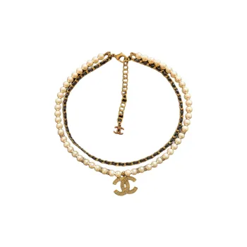 CHANEL Pearl Necklaces Unisex Gold/White
