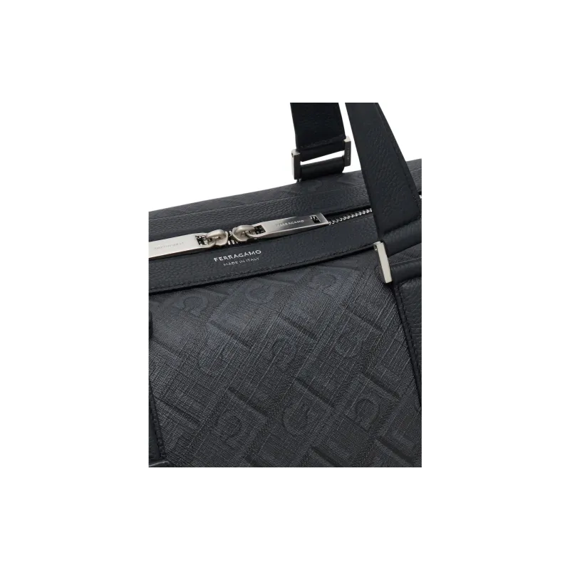 FERRAGAMO Polyurethane Portable One Shoulder Travel Bag Men's Gray & Black-5