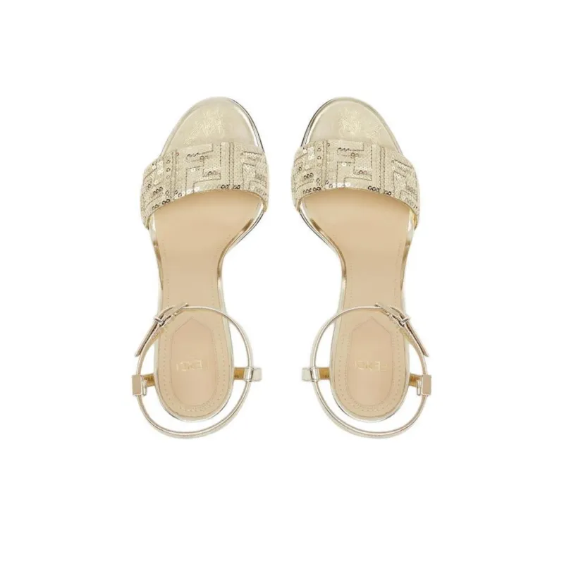 FENDI Delfina One Strap Sandals 9.5cm Women's Gold-4