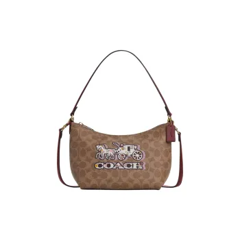 COACH Coated Canvas Shoulder Bag Trumpets Women's Tan