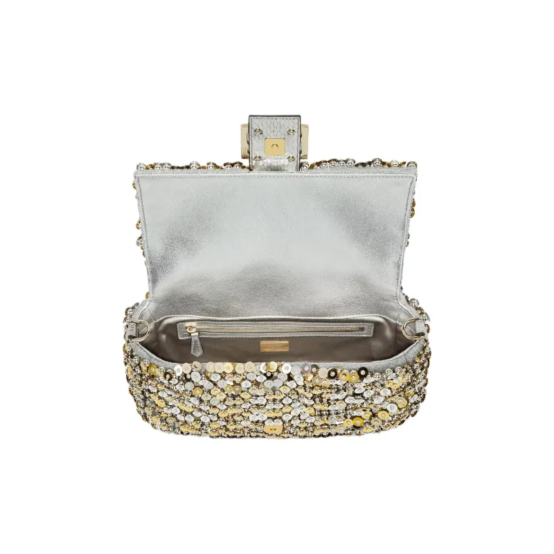 FENDI Baguette Polyester Shoulder Bag, Crossbody Bag, Handbag Medium Size Women's Silver-3