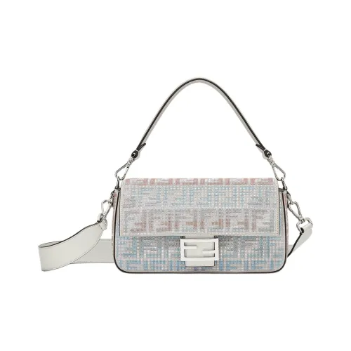 fendi silk Baguette Calfskin Shoulder Bag, Crossbody Bag, Handbag Medium Size Women's White