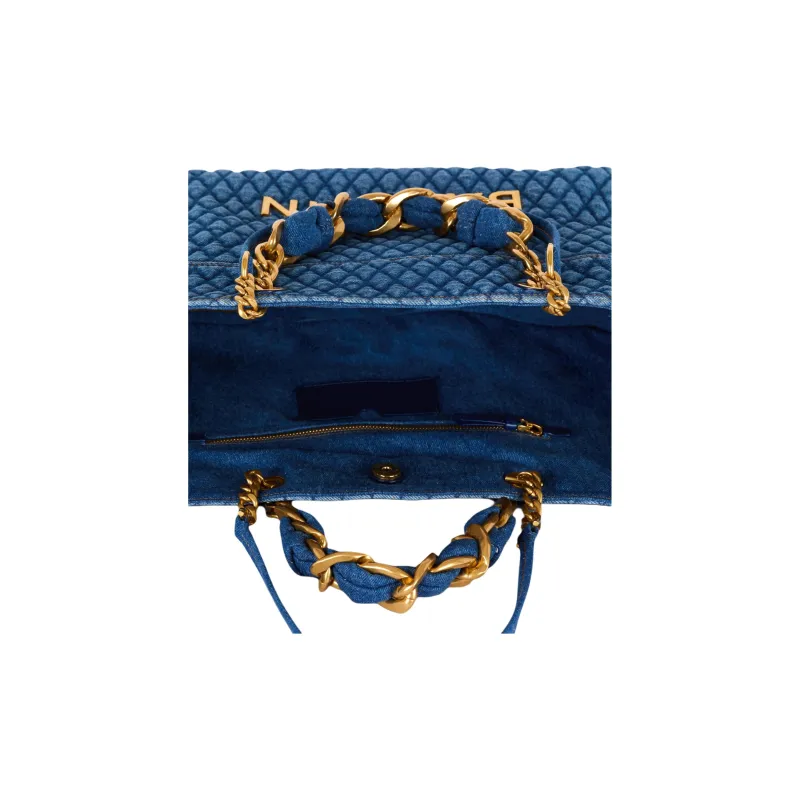 BALMAIN 1945 Cotton Tote Bag Shopping Bag Shoulder Bag Handbag Women's Blue-4