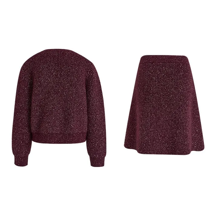 KUOSE Two Piece Skirt Sets Women's Maroon-1