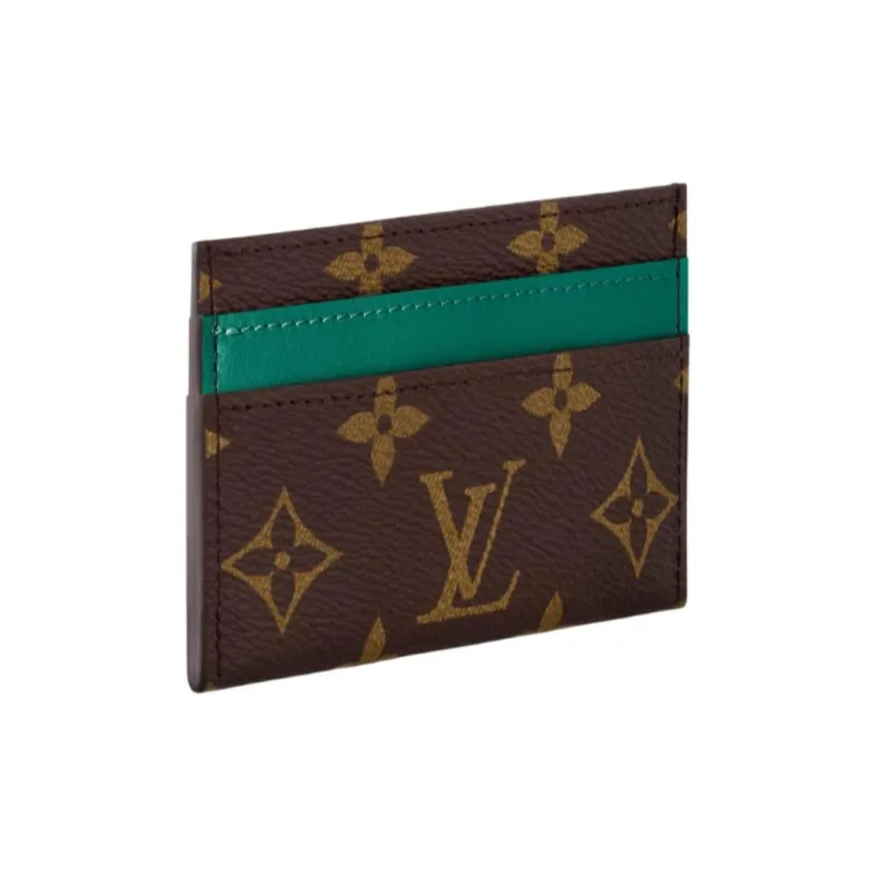 LOUIS VUITTON Leather Card Holder Unisex Green & Brown-1