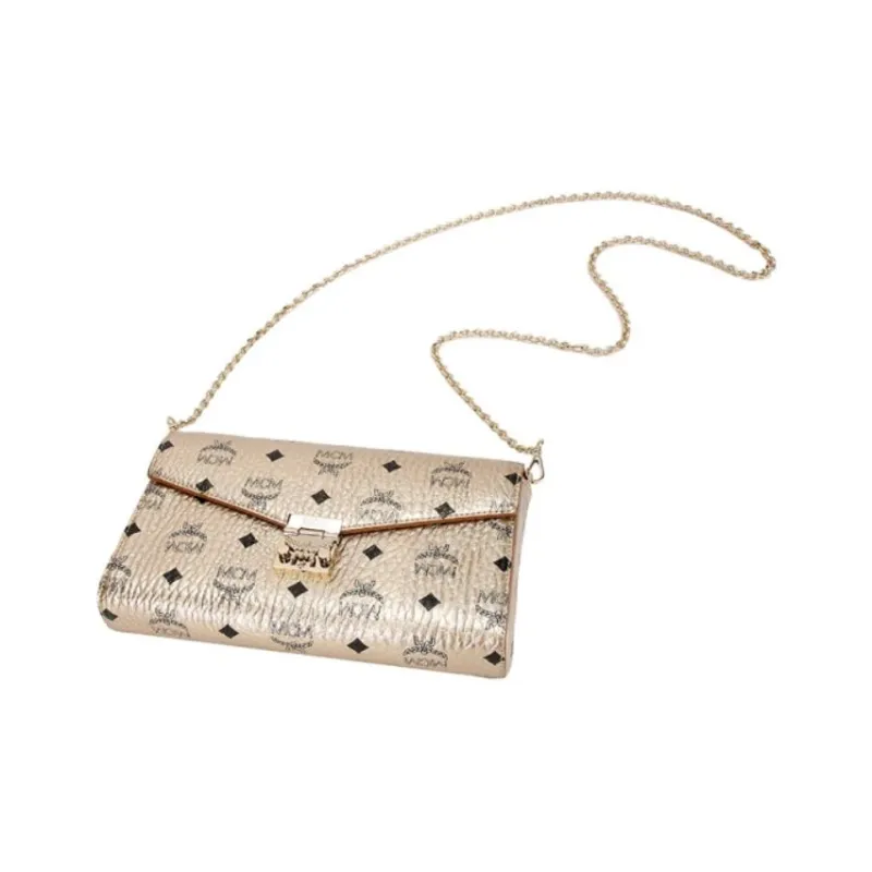 MCM Millie Visetos Leather One Shoulder Handbag, Crossbody Bag Small Size Women's Champagne Gold-3