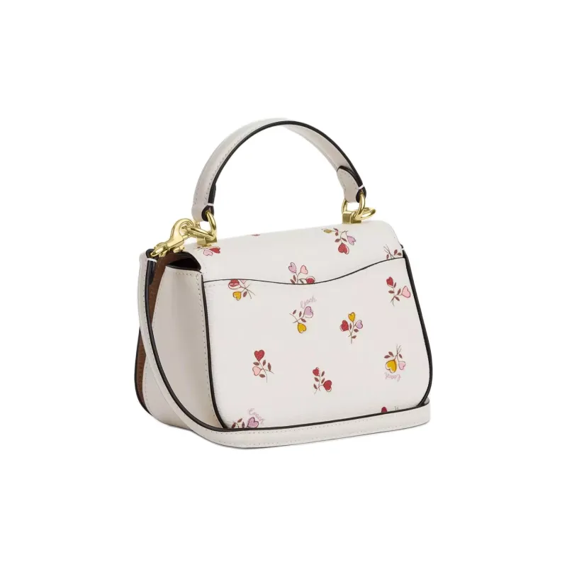 COACH Coated Canvas With Smooth Leather One Shoulder Handbag Trumpets Women's Gold & Chalk Multicolor-1