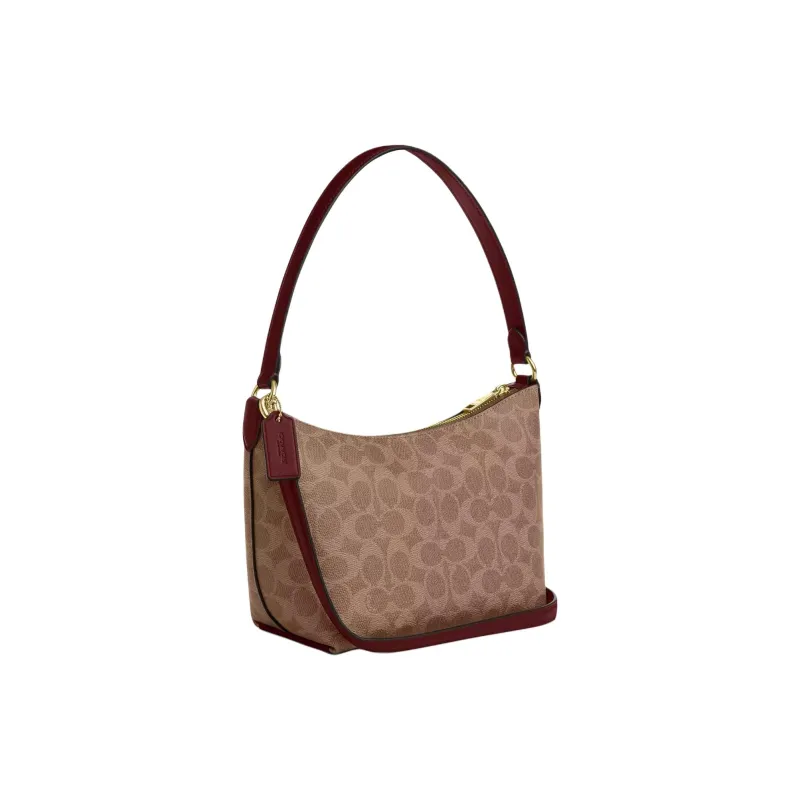 COACH Coated Canvas Shoulder Bag Trumpets Women's Tan-1
