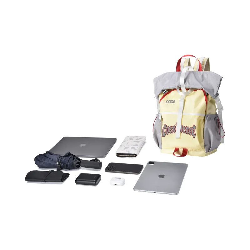 COEXISTENCE Polyester Backpack Unisex Red & Gray & Yellow-4