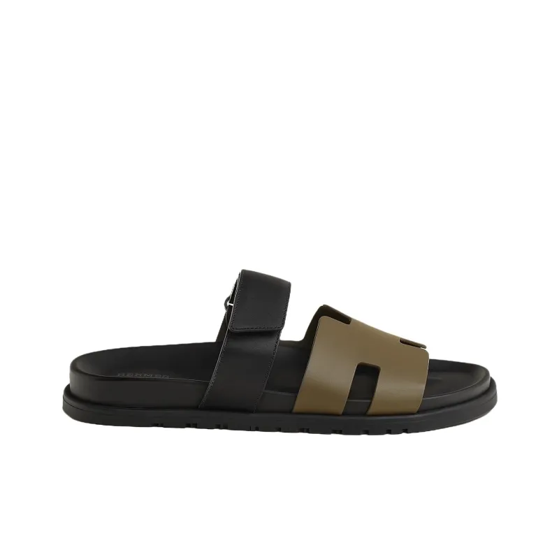 HERMES Chypre Slide Slippers Men's Black Umber-1