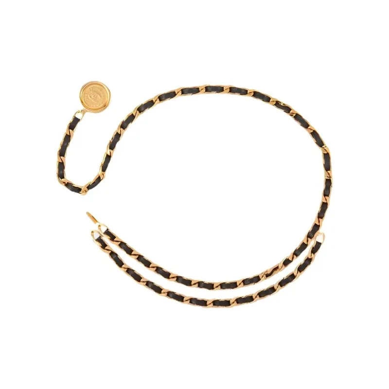 CHANEL 1994 Medallion Chain Leather Belt-0