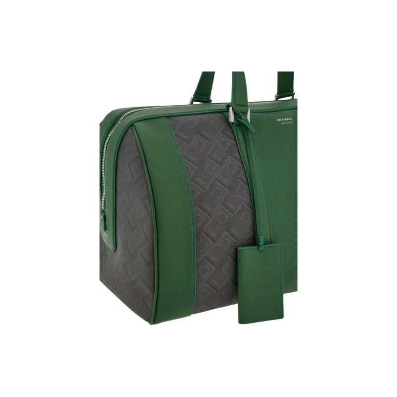 FERRAGAMO Polyurethane Portable One Shoulder Travel Bag Men's Green & Gray-5