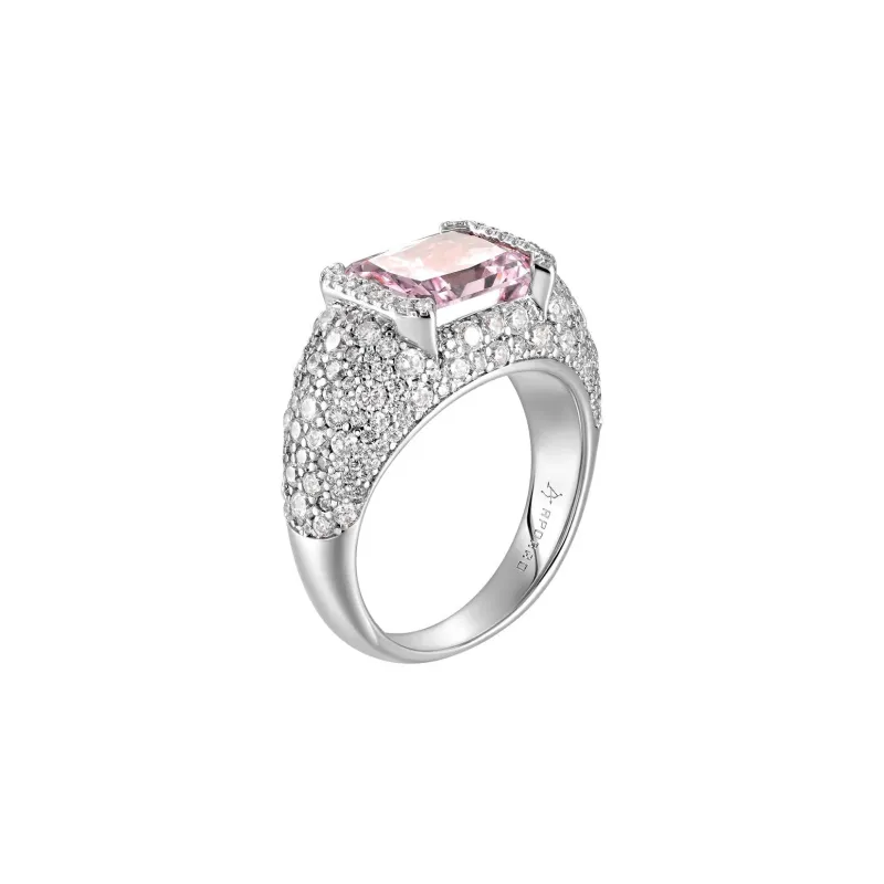 APORRO Octagonal Main Stone Fully Set With Large And Small Diamonds Rings Unisex 18K White Gold Plated-3