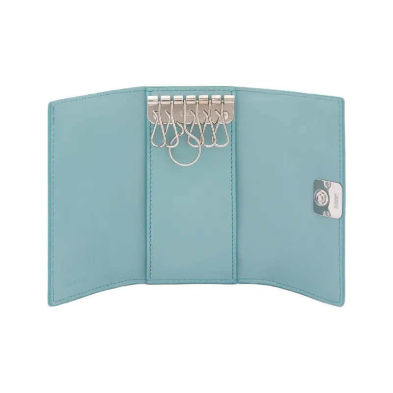 LOEWE Anagram Pebble Texture Calfskin Key Pouch Women's Aqua Blue-1
